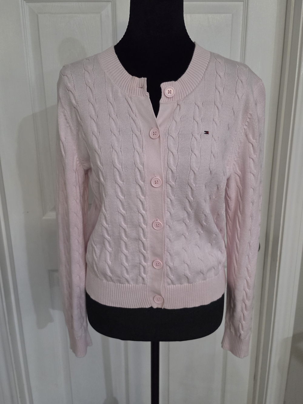 Tommy Hilfiger Women's Light Pink Cable Knit Button Cardigan